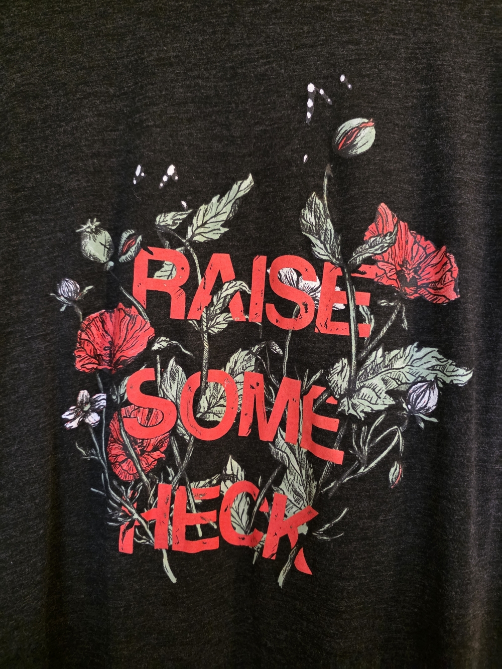 Raise Some Heck Floral Graphic Tee - Black with Red & Green Print - Picture 4 of 4